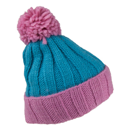 Gorro con pompón Turn up de canalé de Kusan - Rosa-Azul