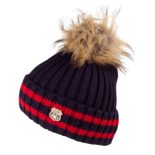 Gorro con pompón Aimee a rayas de piel sintética de Superdry - Azul Marino