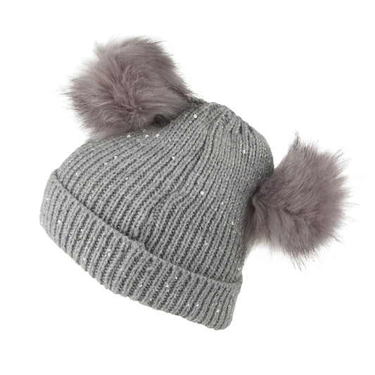 Gorro con vuelta con pompones de Scala - Gris