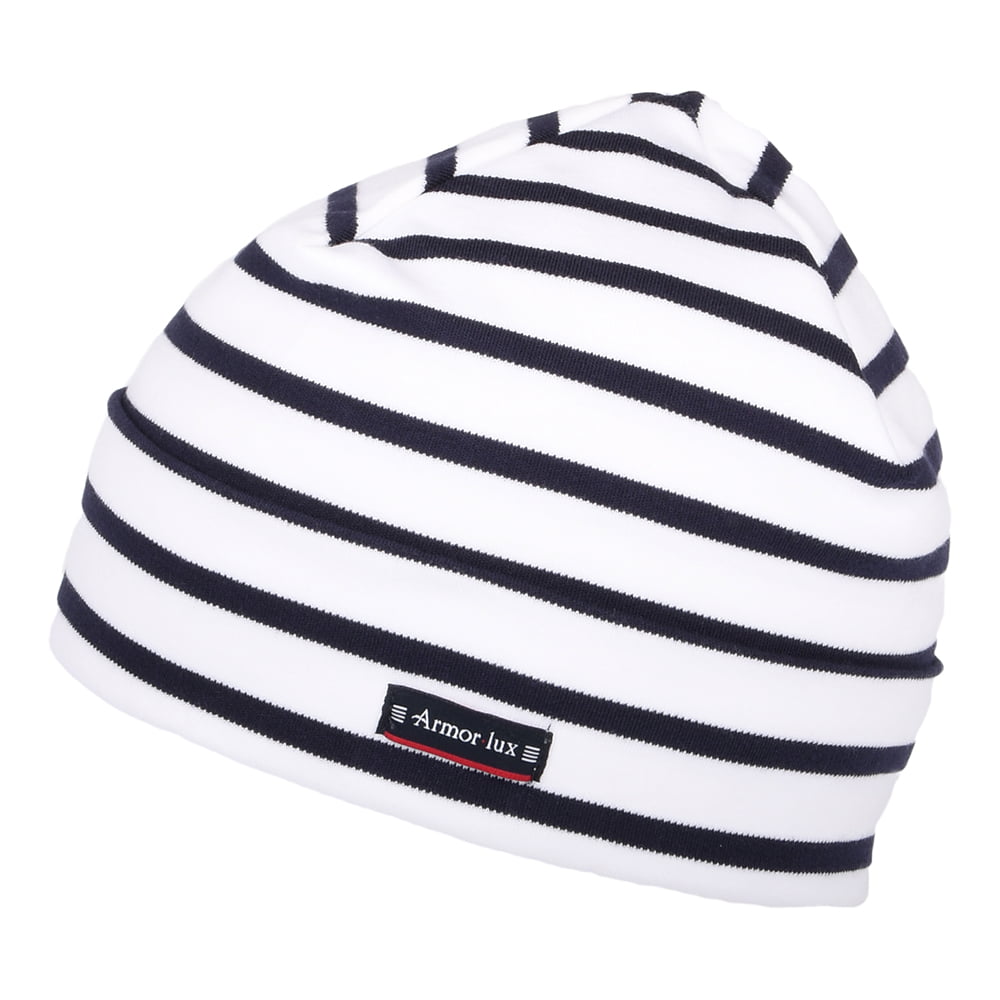 Gorro Beanie Treguier Interlock a rayas de algodón de Armor Lux - Blanco-Azul Marino