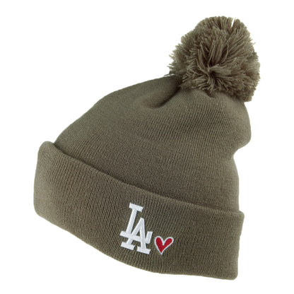 Gorro con pompón punto corazón L.A. Dodgers de New Era - Verde Oliva