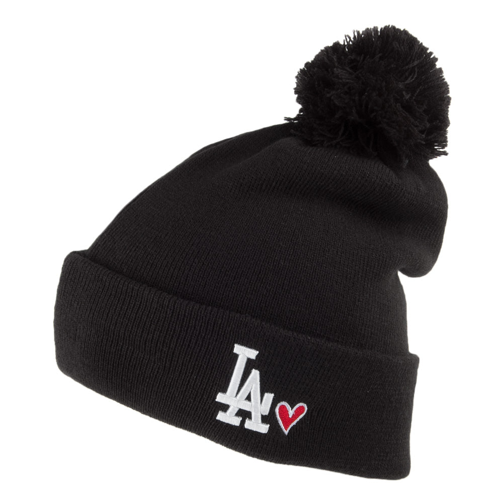 Gorro con pompón punto corazón L.A. Dodgers de New Era - Negro