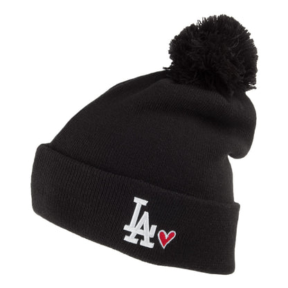 Gorro con pompón punto corazón L.A. Dodgers de New Era - Negro