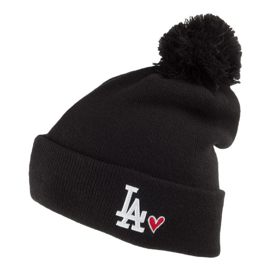 Gorro con pompón punto corazón L.A. Dodgers de New Era - Negro