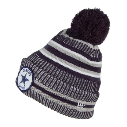 Gorro con pompón NFL On Field tejido Dallas Cowboys de New Era - Azul-Gris