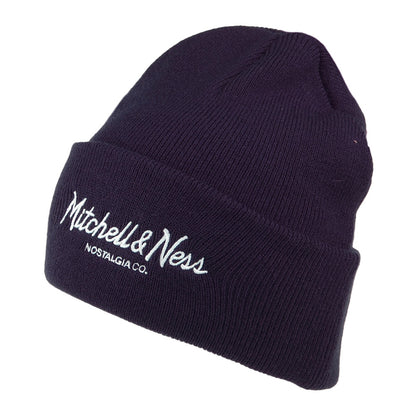 Gorro Beanie Pinscript con vuelta tejido de Mitchell & Ness - Azul Marino