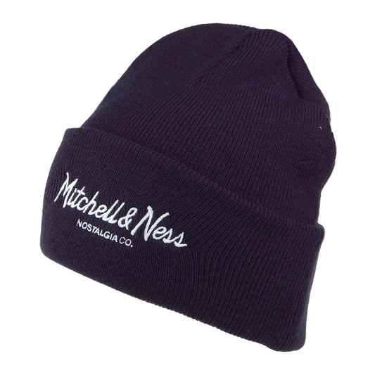 Gorro Beanie Pinscript con vuelta tejido de Mitchell & Ness - Azul Marino