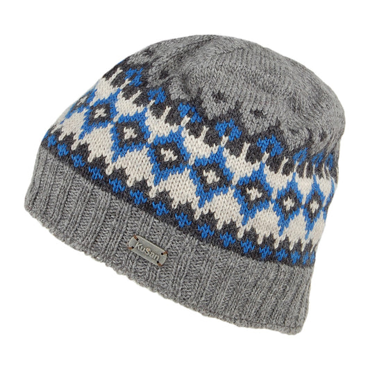 Gorro Beanie Punto fino Fair Isle de Kusan - Gris-Azul