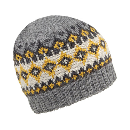 Gorro Beanie Punto fino Fair Isle de Kusan - Gris-Amarillo