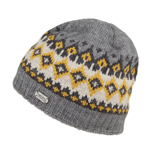 Gorro Beanie Punto fino Fair Isle de Kusan - Gris-Amarillo