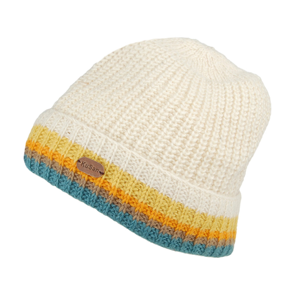 Gorro Beanie Turn Up Cuff tejido de Kusan - Crema-Multi