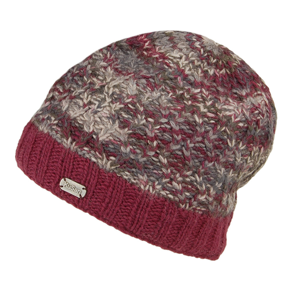 Gorro Beanie Brooklyn Doble cable trenzado punto Kusan - Burdeos Multi