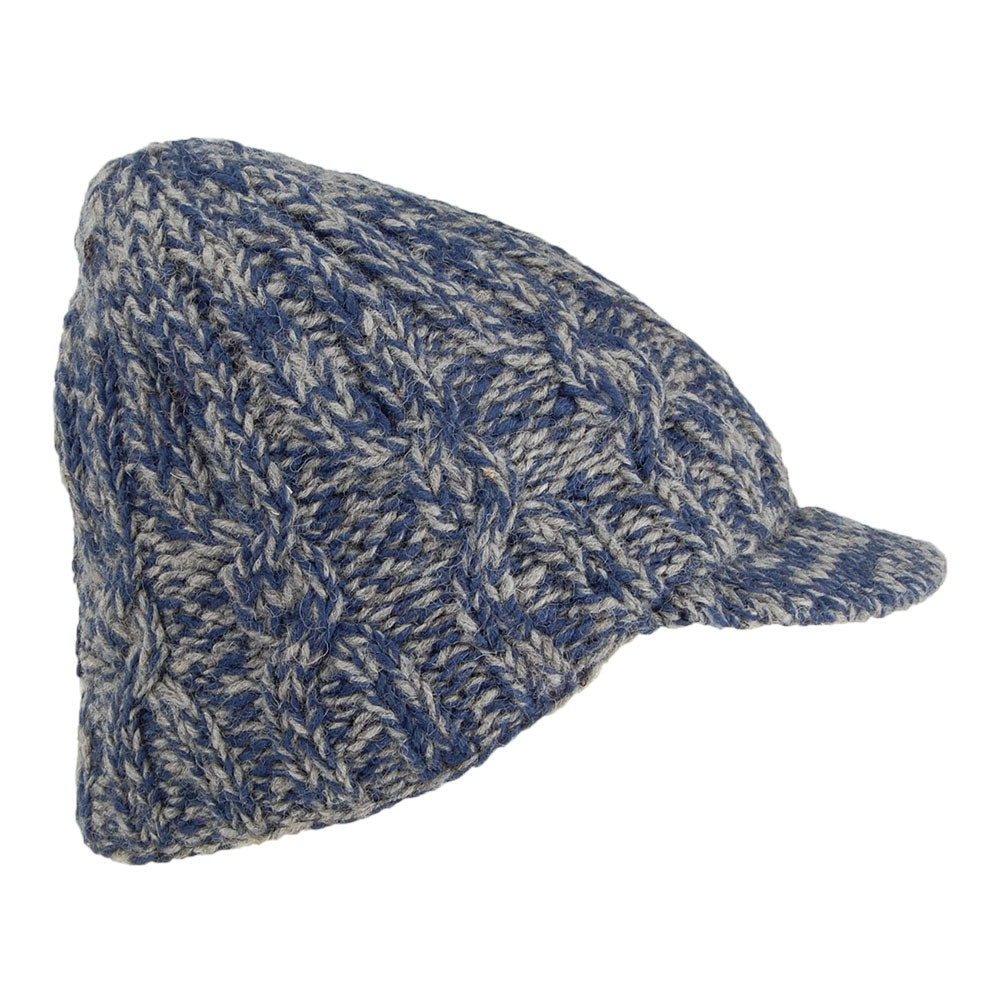 Gorro Beanie con visera de punto trenzado de Kusan - Azul