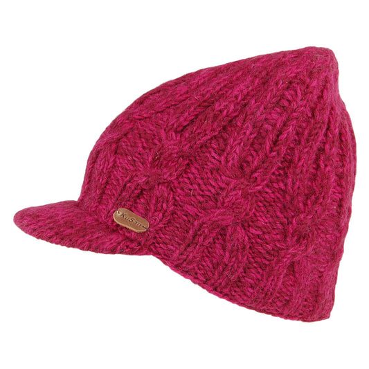 Gorro Beanie con visera de punto trenzado de Kusan - Rosa