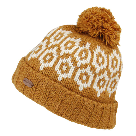 Gorro con pompón con vuelta con estampado de Kusan - Amarillo