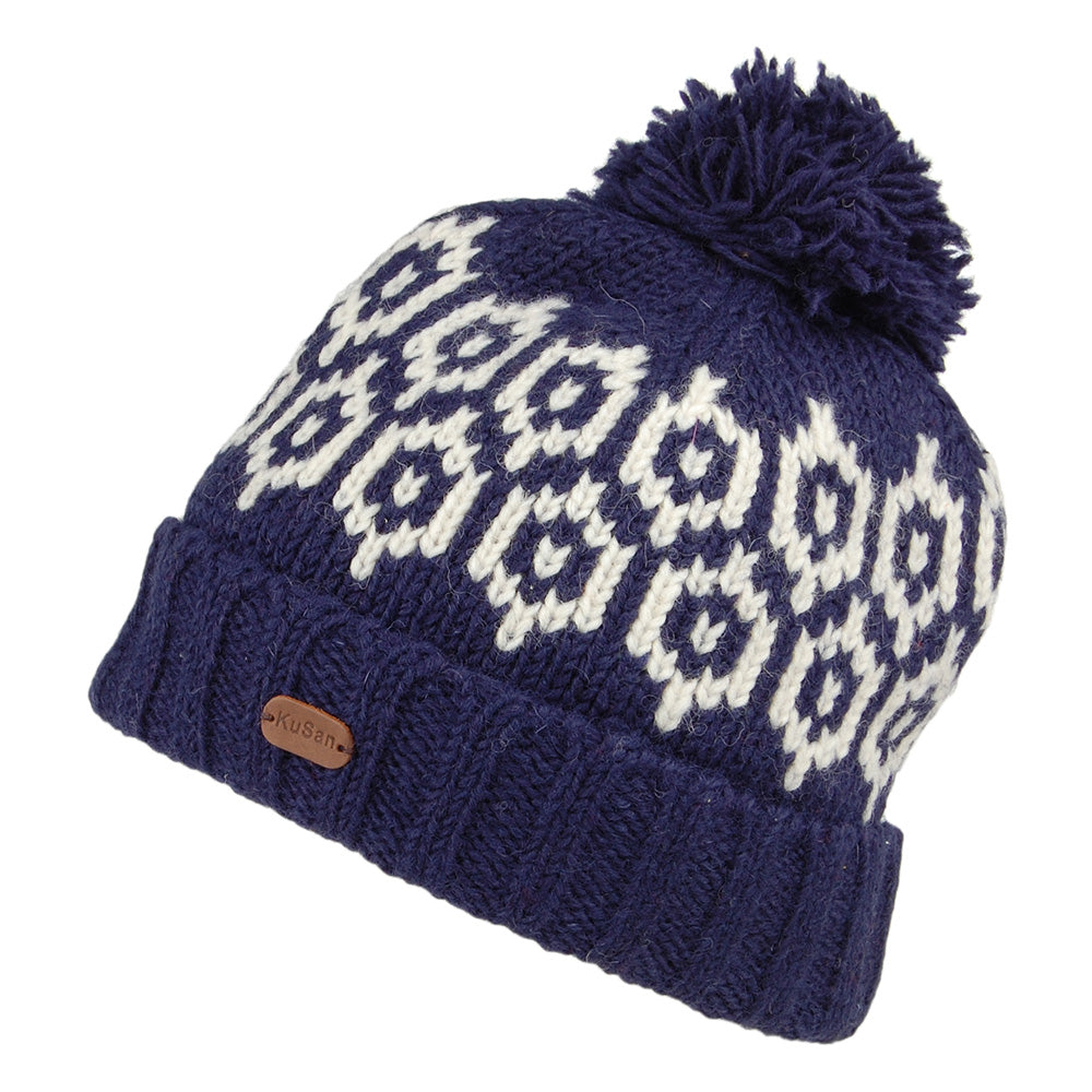Gorro con pompón con vuelta con estampado de Kusan - Azul Marino