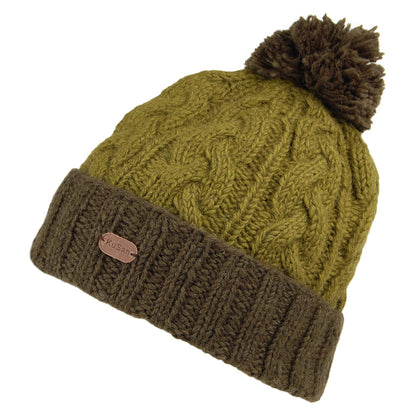 Gorro con pompón con vuelta de punto cable de Kusan Verde Oliva-Verde