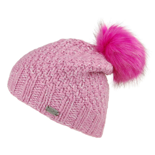 Gorro con pompón de Hilo punto de musgo de Kusan - Rosa