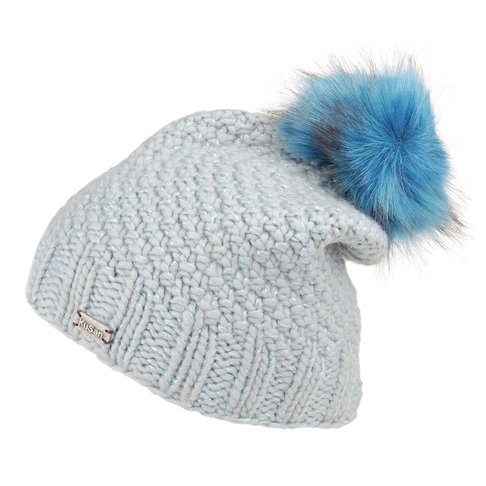 Gorro con pompón de Hilo punto de musgo de Kusan - Azul