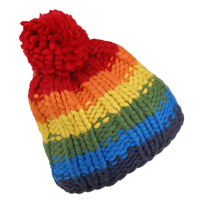 Gorro con pompón Arcoiris de Hilo punto de musgo de Kusan - Multicolor