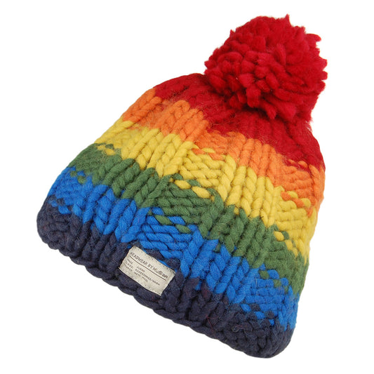 Gorro con pompón Arcoiris de Hilo punto de musgo de Kusan - Multicolor