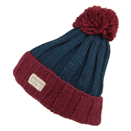 Gorro con pompón Turn up de canalé de Kusan - Burdeos-Verde Azulado