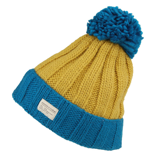 Gorro con pompón Turn up de canalé de Kusan - Azul-Amarillo