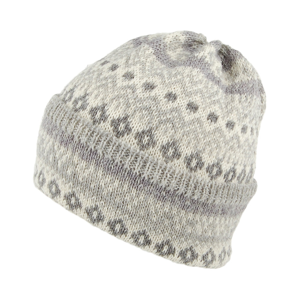 Gorro Beanie Fair Isle con vuelta de lana Fair Isle de Highland 2000 - Gris Claro