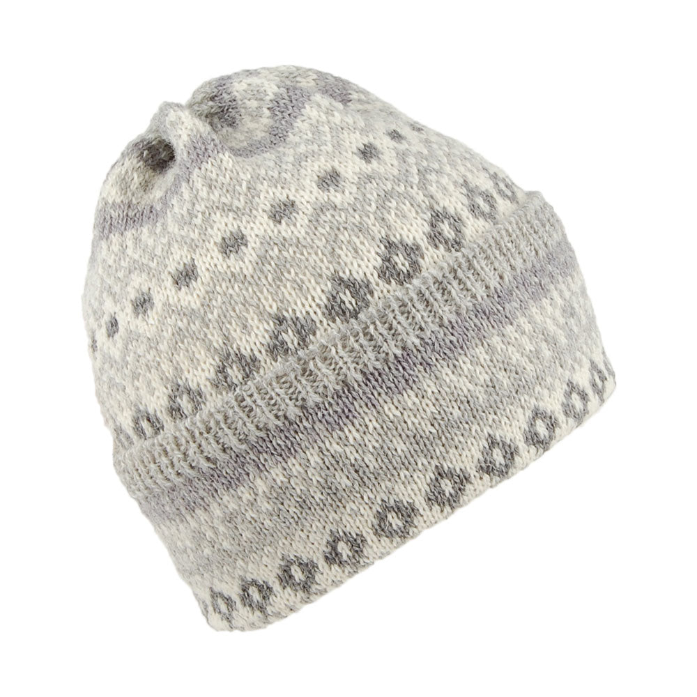 Gorro Beanie Fair Isle con vuelta de lana Fair Isle de Highland 2000 - Gris Claro