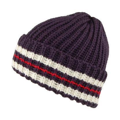 Gorro Beanie a rayas de lana inglesa de Highland 2000 - Azul Marino-Rojo