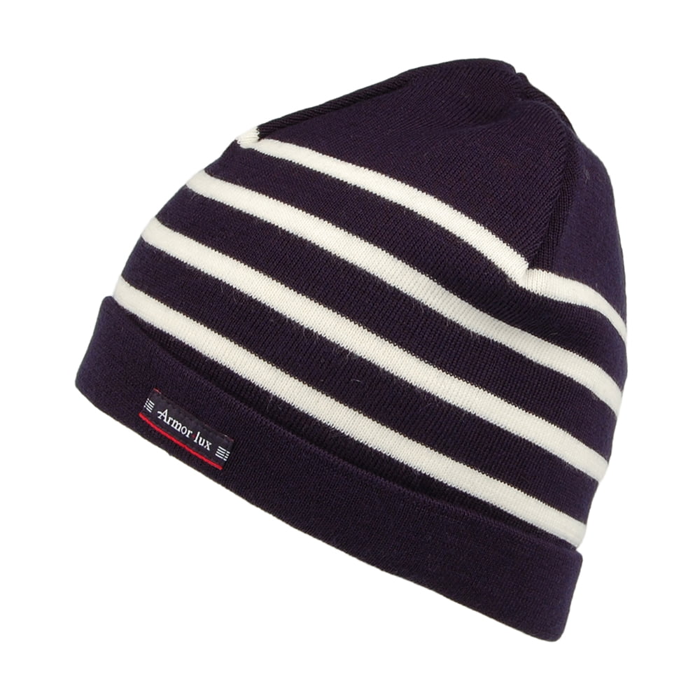 Gorro Beanie Alexandre con franjas de Armor Lux - Azul Marino-Crema
