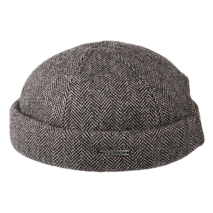 Gorro Beanie Docker de lana diseño de espiga de Stetson - Gris-Negro