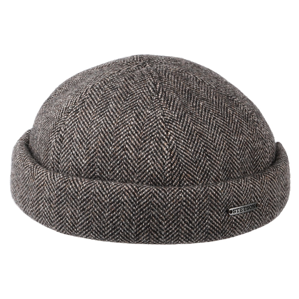 Gorro Beanie Docker de lana diseño de espiga de Stetson - Gris-Negro