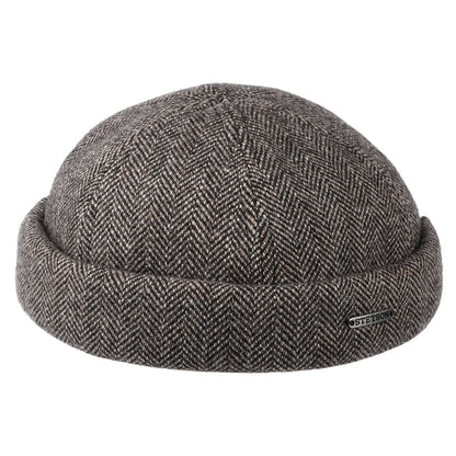 Gorro Beanie Docker de lana diseño de espiga de Stetson - Gris-Negro
