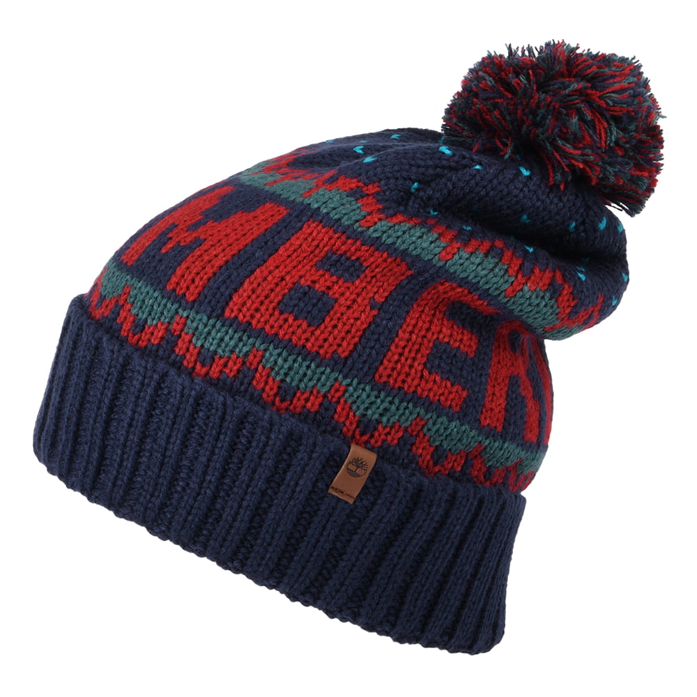 Gorro con pompón Knit-In con vuelta de Timberland - Azul Marino-Multi