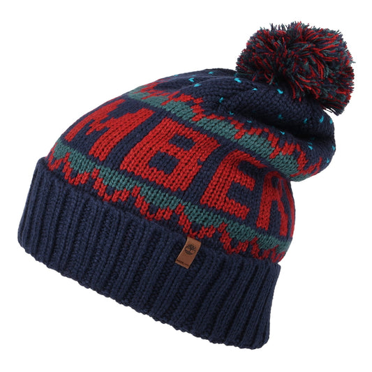Gorro con pompón Knit-In con vuelta de Timberland - Azul Marino-Multi