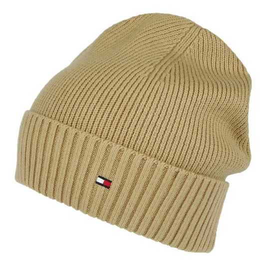 Gorro Beanie Essential Flag de algodón y cachemira de Tommy Hilfiger - Beige Arena