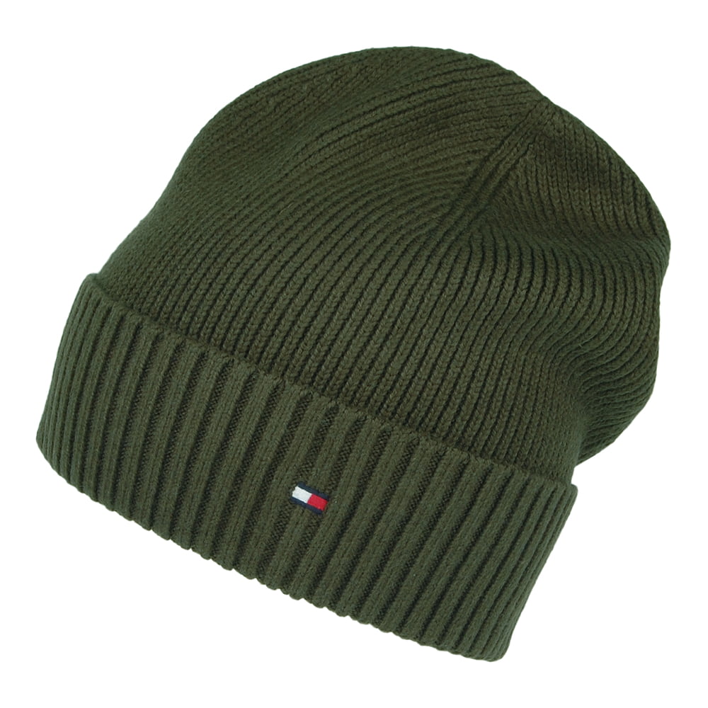 Gorro Beanie Essential Flag de algodón y cachemira de Tommy Hilfiger - Verde Oliva