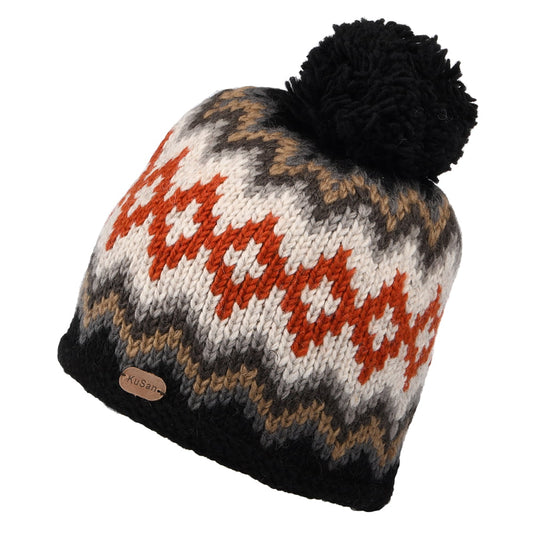 Gorro con pompón Diamond Fair Isle de Kusan - Gris Multi