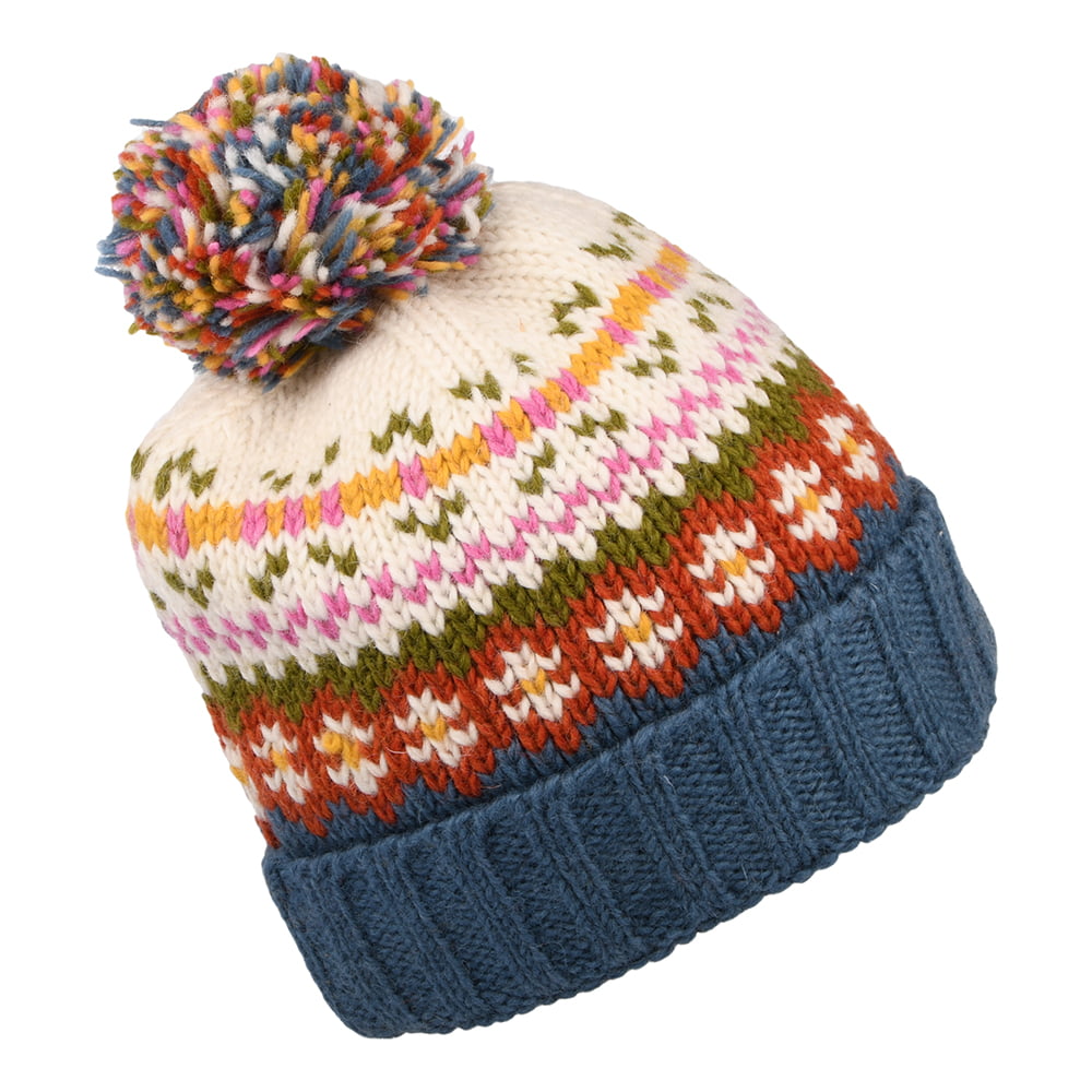 Gorro con pompón Mosaic Patrón temático de Kusan - Crema-Azul