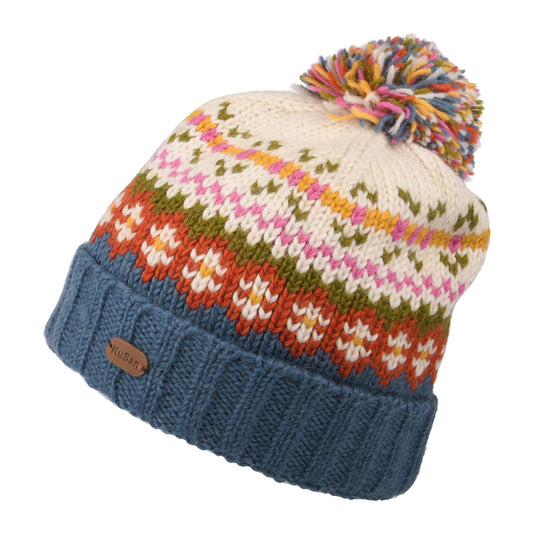 Gorro con pompón Mosaic Patrón temático de Kusan - Crema-Azul