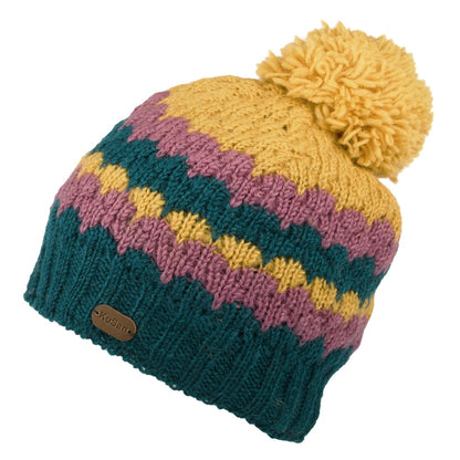 Gorro con pompón a rayas de Kusan - Verde Azulado-Mostaza