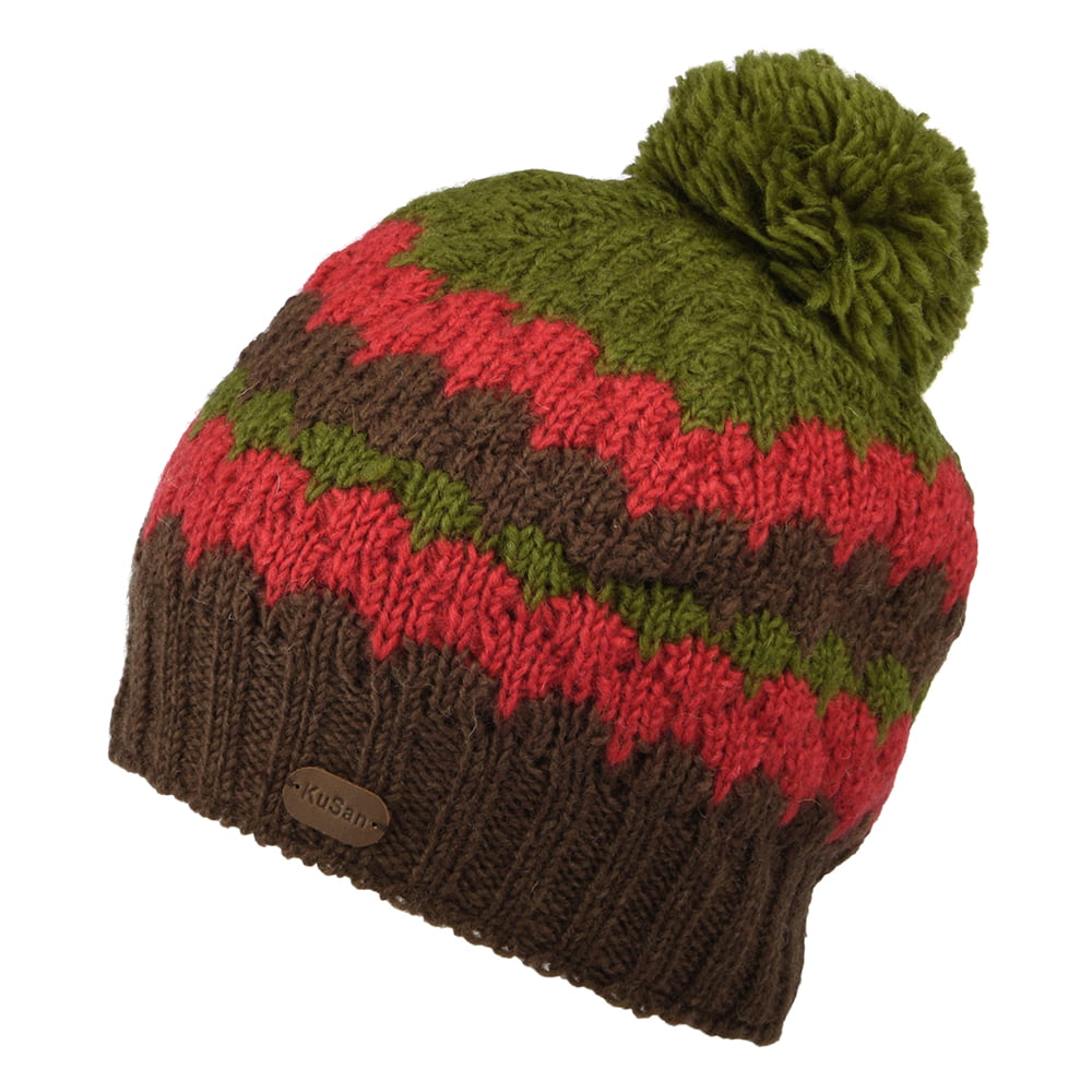 Gorro con pompón a rayas de Kusan - Marrón-Verde