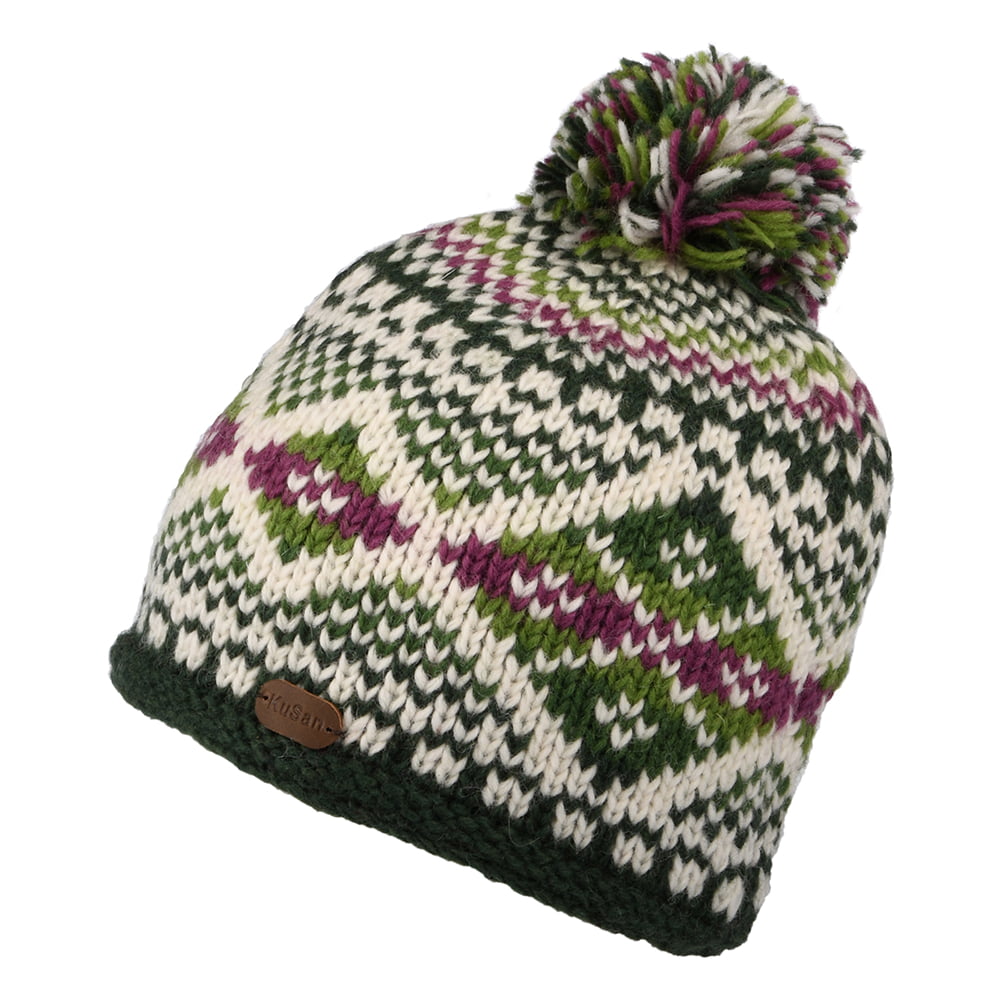 Gorro con pompón Big Diamond Fair Isle de Kusan - Verde-Multi