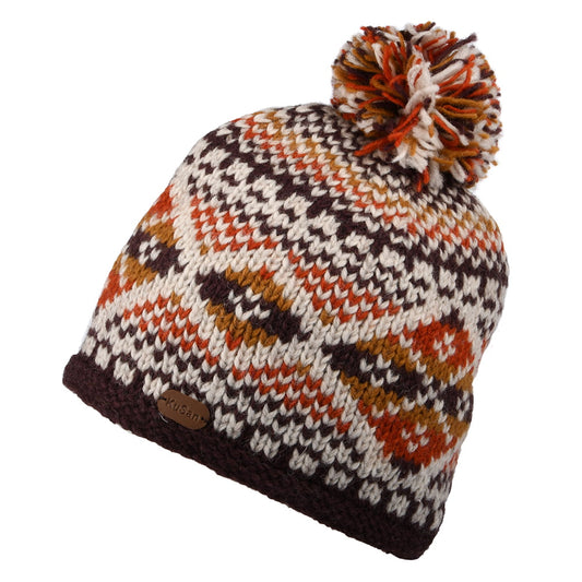 Gorro con pompón Big Diamond Fair Isle de Kusan - Naranja-Multi