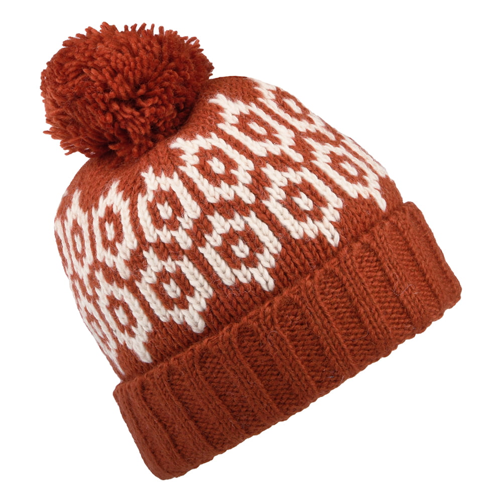 Gorro con pompón con vuelta con estampado de Kusan - Rojo Óxido