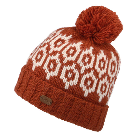 Gorro con pompón con vuelta con estampado de Kusan - Rojo Óxido