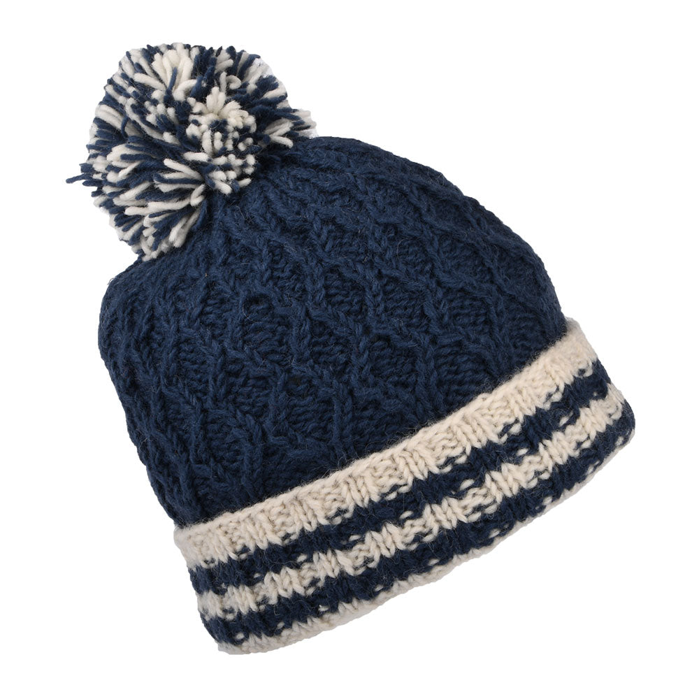 Gorro con pompón vuelta a rayas punto de diamante de Kusan - Azul Marino