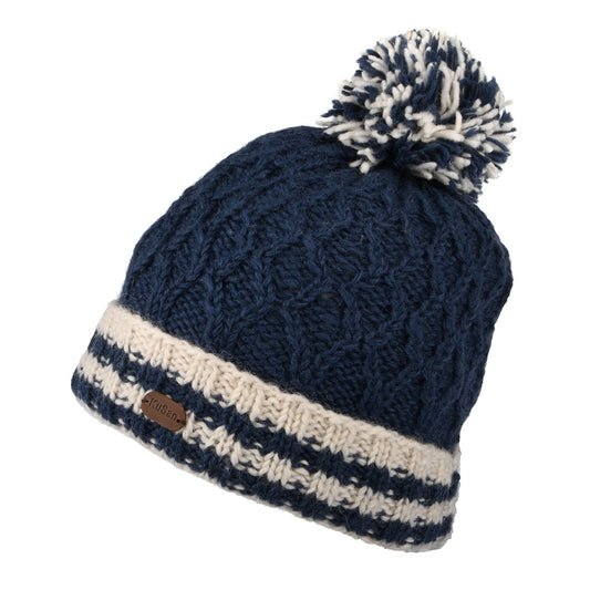 Gorro con pompón vuelta a rayas punto de diamante de Kusan - Azul Marino