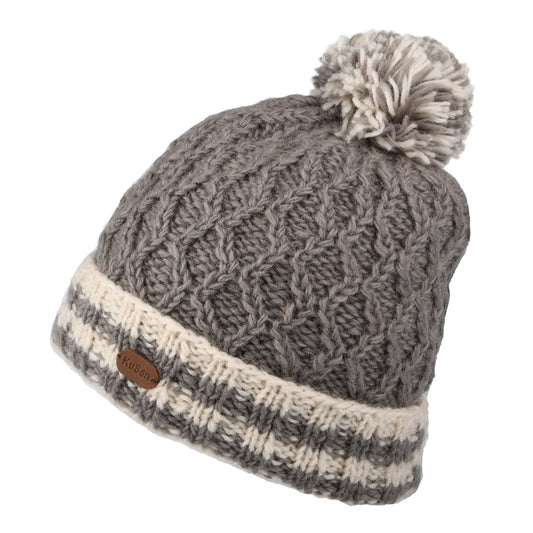 Gorro con pompón vuelta a rayas punto de diamante de Kusan - Gris Multi